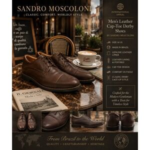 Sandro Moscoloni Men's Brown Leather Cap-Toe Derby Shoes Size 14 Made in Brazil